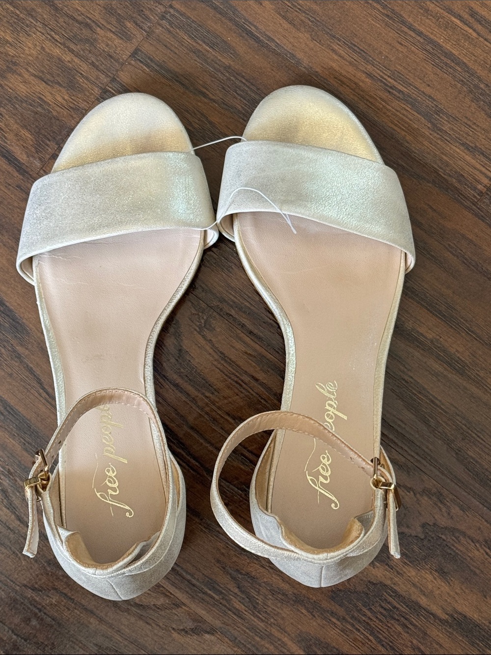 Free People Shimmery Metallic Marigold Open-Toe Ankle-Strap Block Heel Sandals - Picture 11 of 11